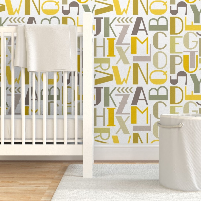 Gender Neutral Wallpaper Abc Mustard By Analinea Gender Etsy