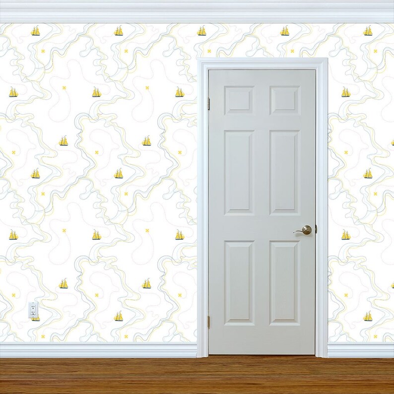 Sailing Wallpaper Sailing For The Treasure Yellow By Ravynka Sailing Cotton Fabric By The Yard With Spoonflower