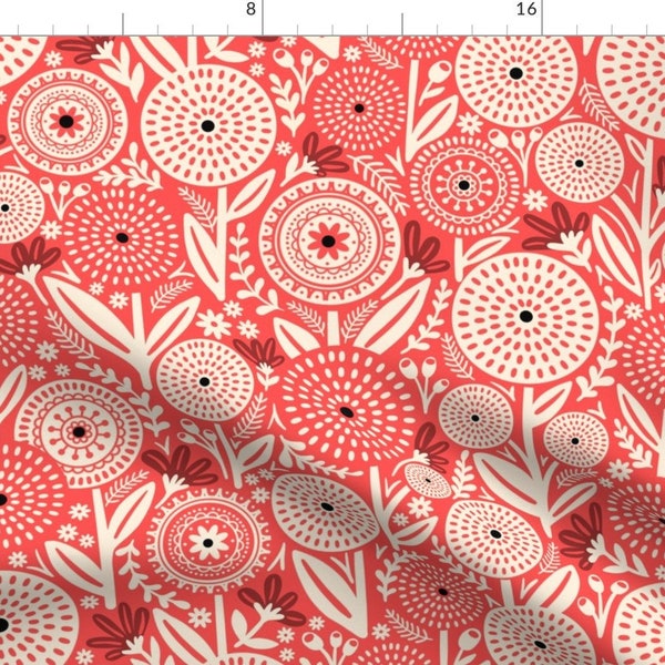 Folk Fabric - Geometric Floral Block Print by trendy_creation_prints - Garden Scandinavian Folksy Folk Art Fabric by the Yard by Spoonflower