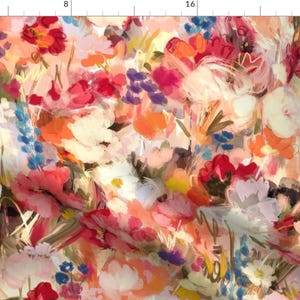 Bright Florals Fabric - Painterly Abstract Floral By Jenflorentine - Brush Stroke Magenta Garden Cotton Fabric By The Yard With Spoonflower