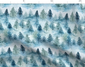 Snowy Pine Forest Fabric - Winter Wilderness by andrea_haase_design - Woodland Snowflakes Winter Snow Fabric by the Yard by Spoonflower