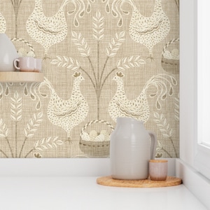 Cottage Chickens Wallpaper - Vintage Chickens by vo_aka_virginiao - Vintage Farmhouse Eggs Removable Peel and Stick Wallpaper by Spoonflower