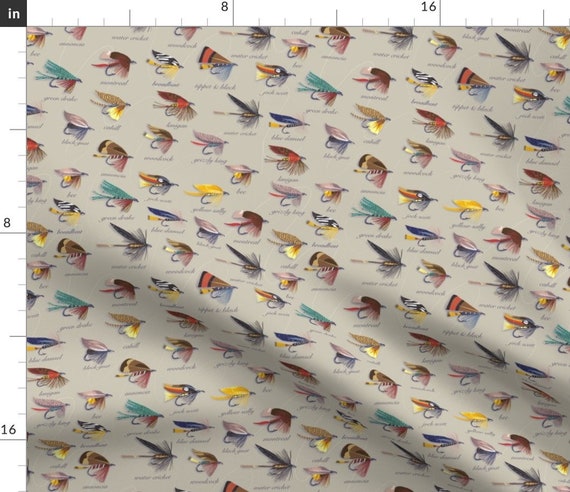 Sports Fishing Fabric Trout Flies Large Sca by Mypaperskies Sports Bait  Fishing Flies Cotton Fabric by the Yard With Spoonflower 