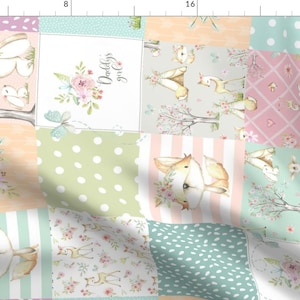 Whisperwood Nursery Fabric - Woodland Patchwork Quilt – Deer Fox Bunny By Gingerlous - Quilt Cotton Fabric By The Yard With Spoonflower