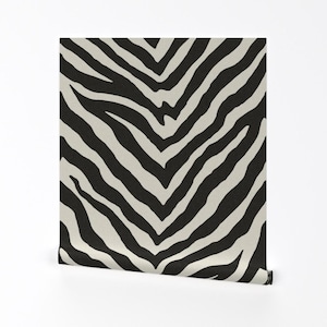 Abnehmbare Zebrastreifen Tapete zum Abziehen und Aufkleben - Schwarz Creme Ausblenden Große Skala - Wand Kunst Wanddekor - Zebra Schwarz by willowlanetextiles