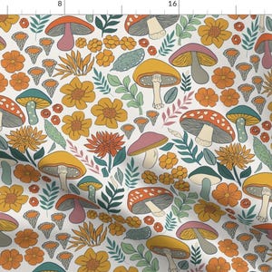 Woodland Mushrooms Fabric - Mushroom Magic  by ketikayo - Whimsical Fall Dahlia Mushrooms Fungi Boho Fabric by the Yard by Spoonflower