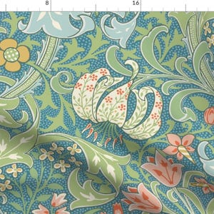 Art Nouveau Fabric - Golden Lily by peacoquettedesigns - Vintage Victorian William Morris Lily Floral Fabric by the Yard by Spoonflower