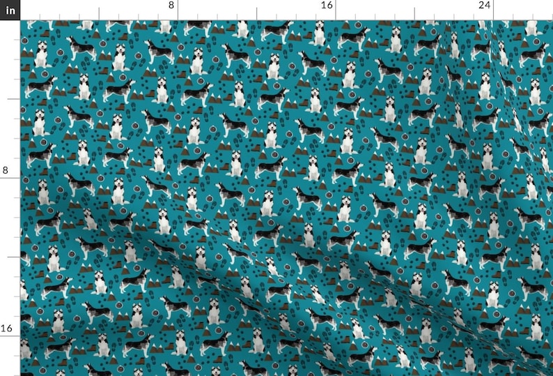 Husky Fabric - Husky Fabric Siberian Husky Dog Mountain Compass Paw Print - Teal By Petfriendly - Cotton Fabric By The Yard With Spoonflower zdjęcie 1