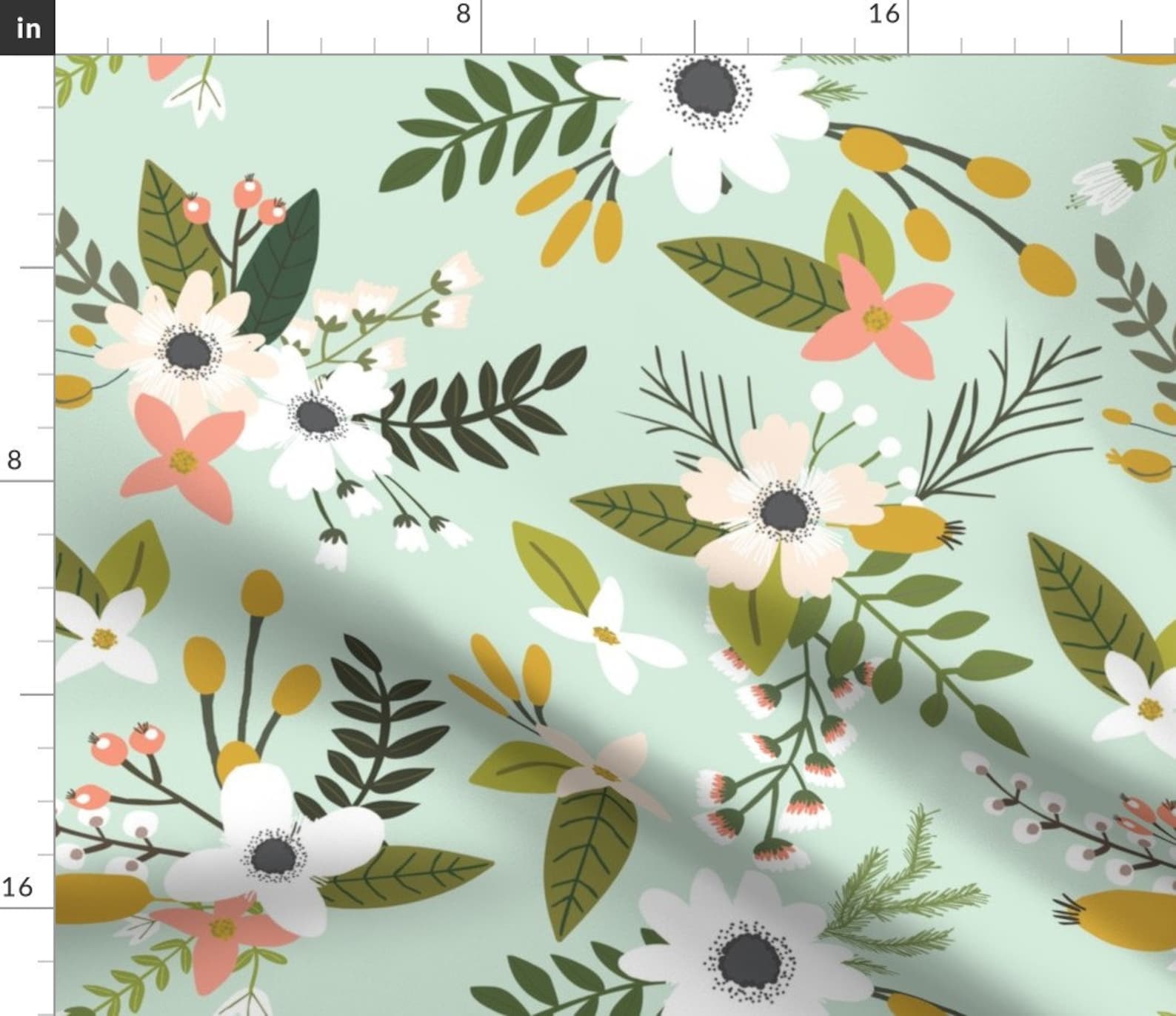 Mint Fabric Mint Sprigs and Blooms // Oversized by Etsy