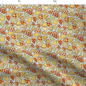 Pizza Fabric - Pizza Party - Blue By Kristinnohe - Pizza Slices Blue Junk Food Yummy Cheese Cotton Fabric By The Yard With Spoonflower