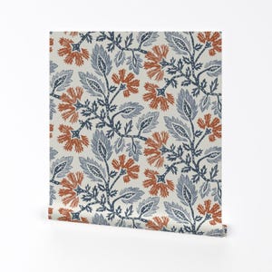 Carta da parati rimovibile e adesiva botanica indiana - Vintage floreale rosso blu - Decorazione murale - Garofano blu di apostrofodesign