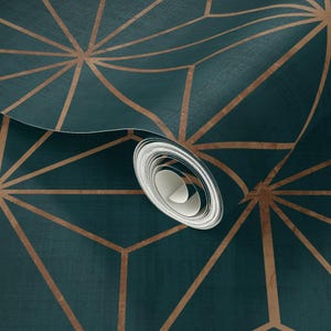 Star Wallpaper - Star Geo Deep Teal Copper By Crystal Walen - Green Custom Printed Removable Self Adhesive Wallpaper Roll by Spoonflower image 3