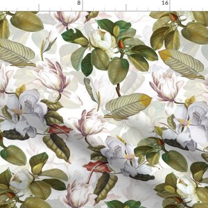 Magnolia Chintz Fabric - Magnolia Blossoms by utart - Vintage Magnolias Victorian Floral Botanical Garden Fabric by the Yard by Spoonflower