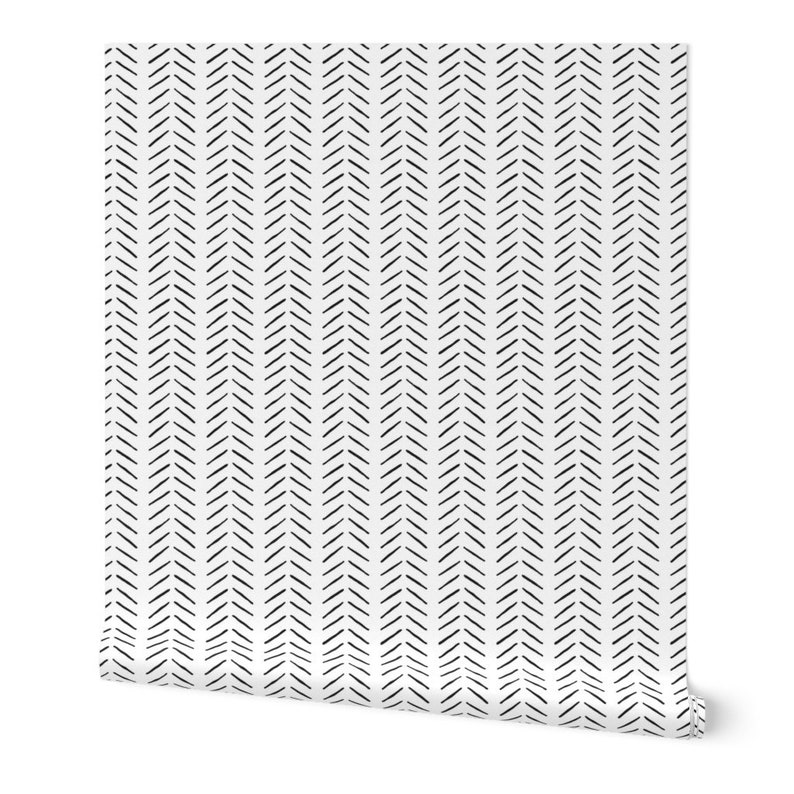 Herringbone Wallpaper Black and White Large Scale by Etsy