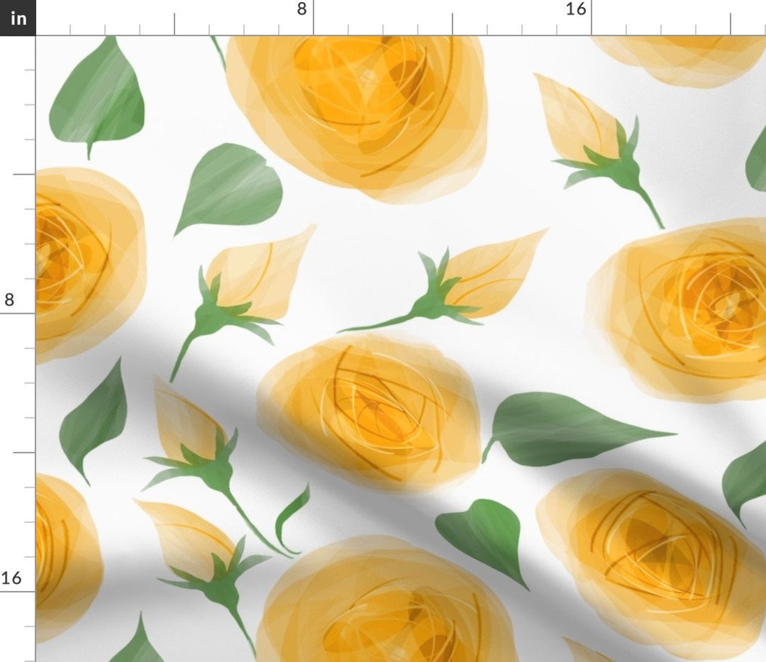 Yellow Rose Fabric Roses Yellow Watercolor by Wren Leyland Floral ...