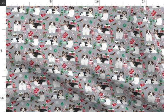 Biewer Fabric - Biewer Terrier Christmas Dogs Fabric Cute Christmas Dog Holiday By Petfriendly - Cotton Fabric by the Yard with Spoonflower