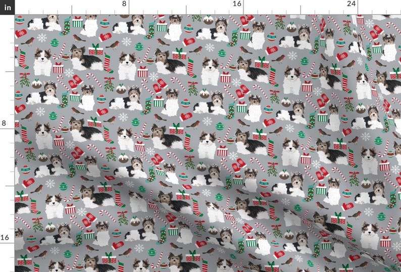 Biewer Fabric - Biewer Terrier Christmas Dogs Fabric Cute Christmas Dog Holiday By Petfriendly - Cotton Fabric by the Yard with Spoonflower image 1