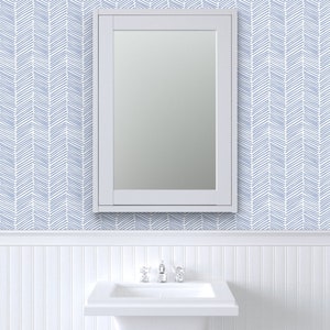 Blue Chevron Wallpaper Freeform Arrows Large In Blue By Domesticate Custom Printed Removable Self Adhesive Wallpaper Roll by Spoonflower image 9