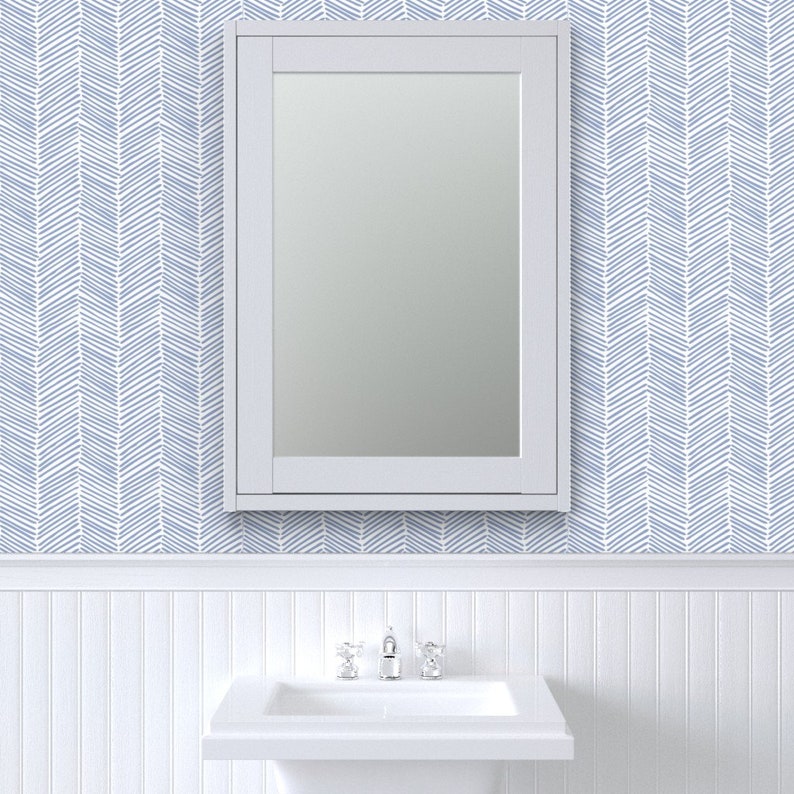 Blue Chevron Wallpaper Freeform Arrows Large In Blue By Domesticate Custom Printed Removable Self Adhesive Wallpaper Roll by Spoonflower image 9