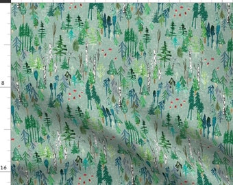 Forest Fabric - Noël Forest (Sage) Med By Nouveau Bohemian - Forest Woodland Trees Modern Nursery Cotton Fabric By The Yard With Spoonflower