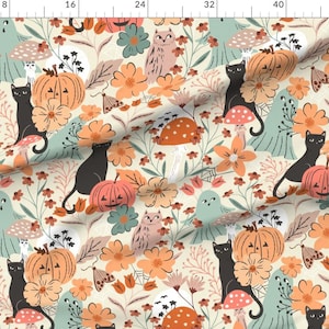 Cute Halloween Ghost Extra Wide Sateen Fabric Pastel Floral Pumpkin Orange Fabric By The Yard Ghosts And Pumpkin by sally_mountain image 1