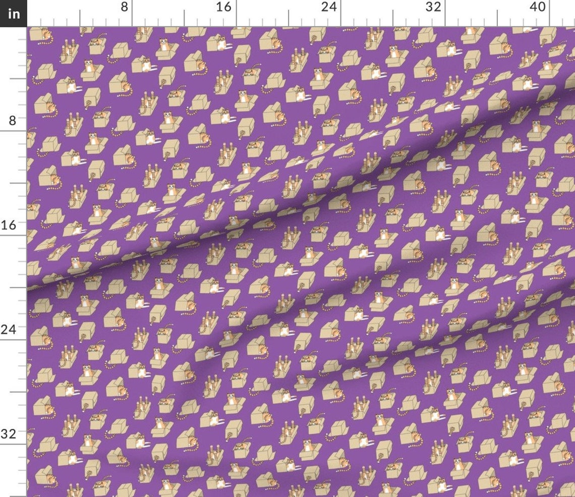 Ginger Cats Fabric Cats in Boxes in Purple by Pinkowlet Etsy