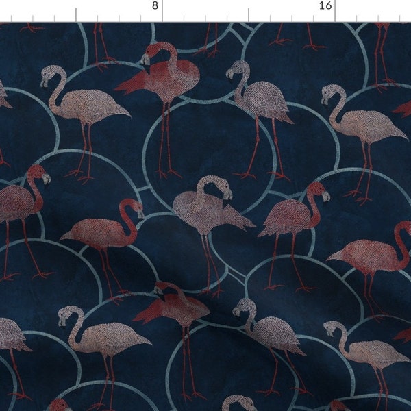 Mosaic Flamingo Fabric - Walk With Pink Flamingos On Indigo Blue By Lavish Season - Flamingo Cotton Fabric By The Yard With Spoonflower