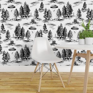 Ufo Peel and Stick Wallpaper - Whimsical Large Scale - Removable Wall Decor Art - Alien Abduction Toile De Jouy by somecallmebeth