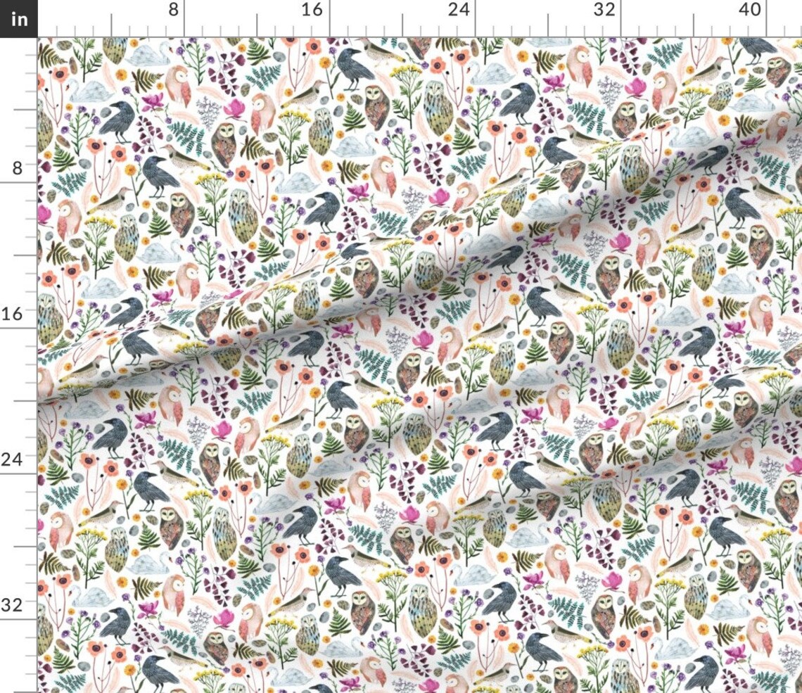 Birds and Flowers Fabric Lucid Dreams Miss Mystic Medium by Etsy
