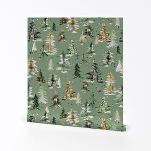 Winter Tree Wallpaper - Pines And Spruces Christmas By Ninola-Design - Green Cabin Removable Self Adhesive Wallpaper Roll by Spoonflower