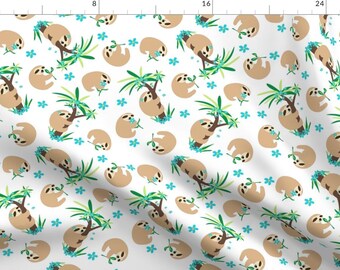 Cute Sloth Animals Fabric - Sloth Hugs White By Phyllisdobbs - Cute Sloth Nursery Decor Cotton Fabric By The Yard With Spoonflower