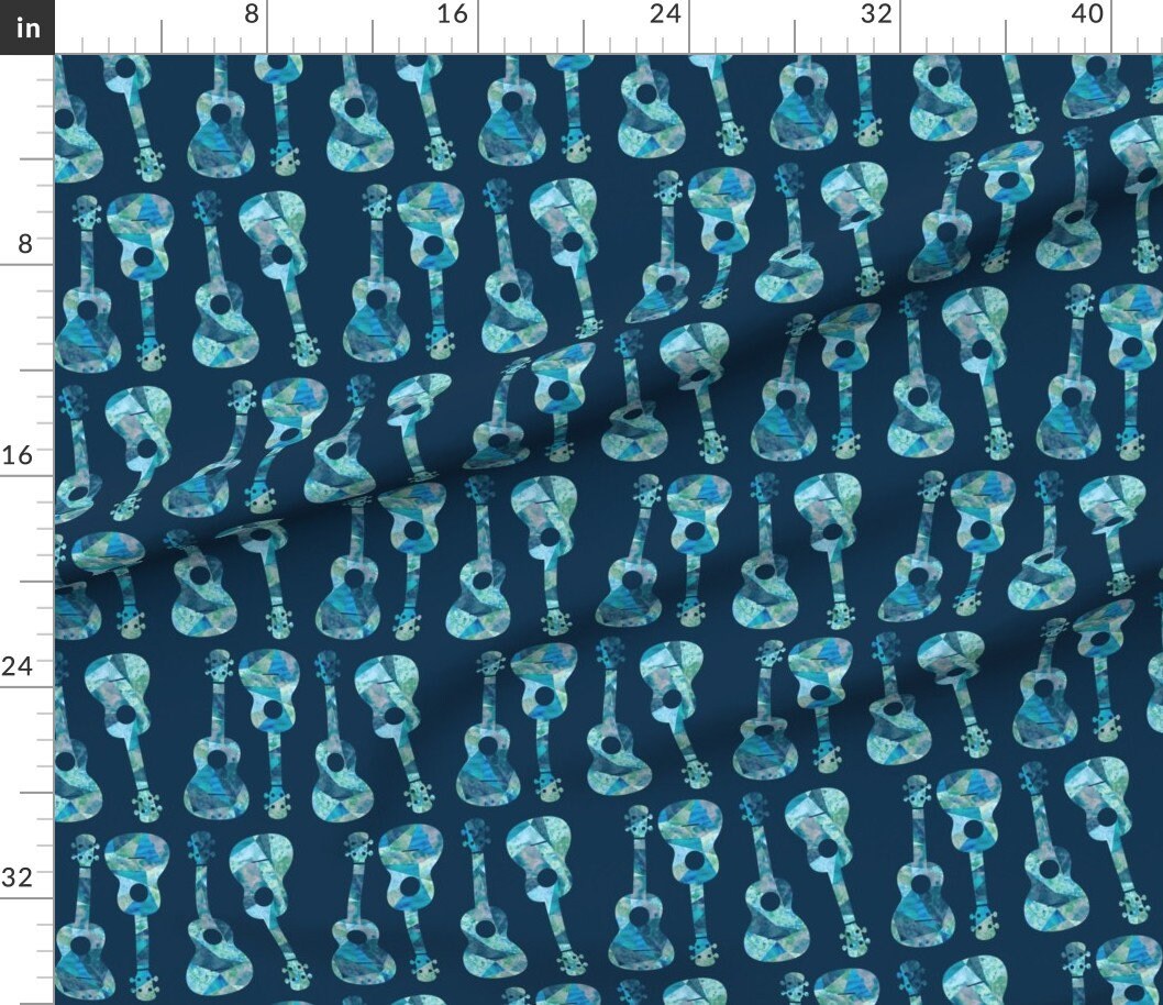 Ukulele Hawaiian Watercolor Fabric Ukulele Watercolor Blue Etsy