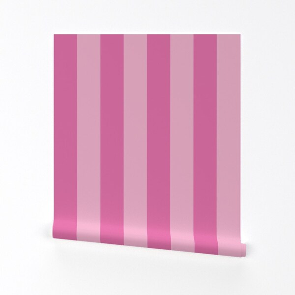 Pink Stripe Wallpaper - Spring Day by kittycansew - Large Scale Candy Stripes Classic Removable Peel and Stick Wallpaper by Spoonflower