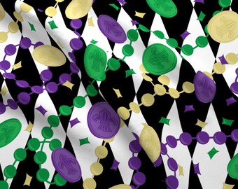 Mardi Gras Fabric - Mardi Gras Throws By Robyriker - Mardi Gras Beads Confetti Harlequin Black Cotton Fabric By The Yard With Spoonflower