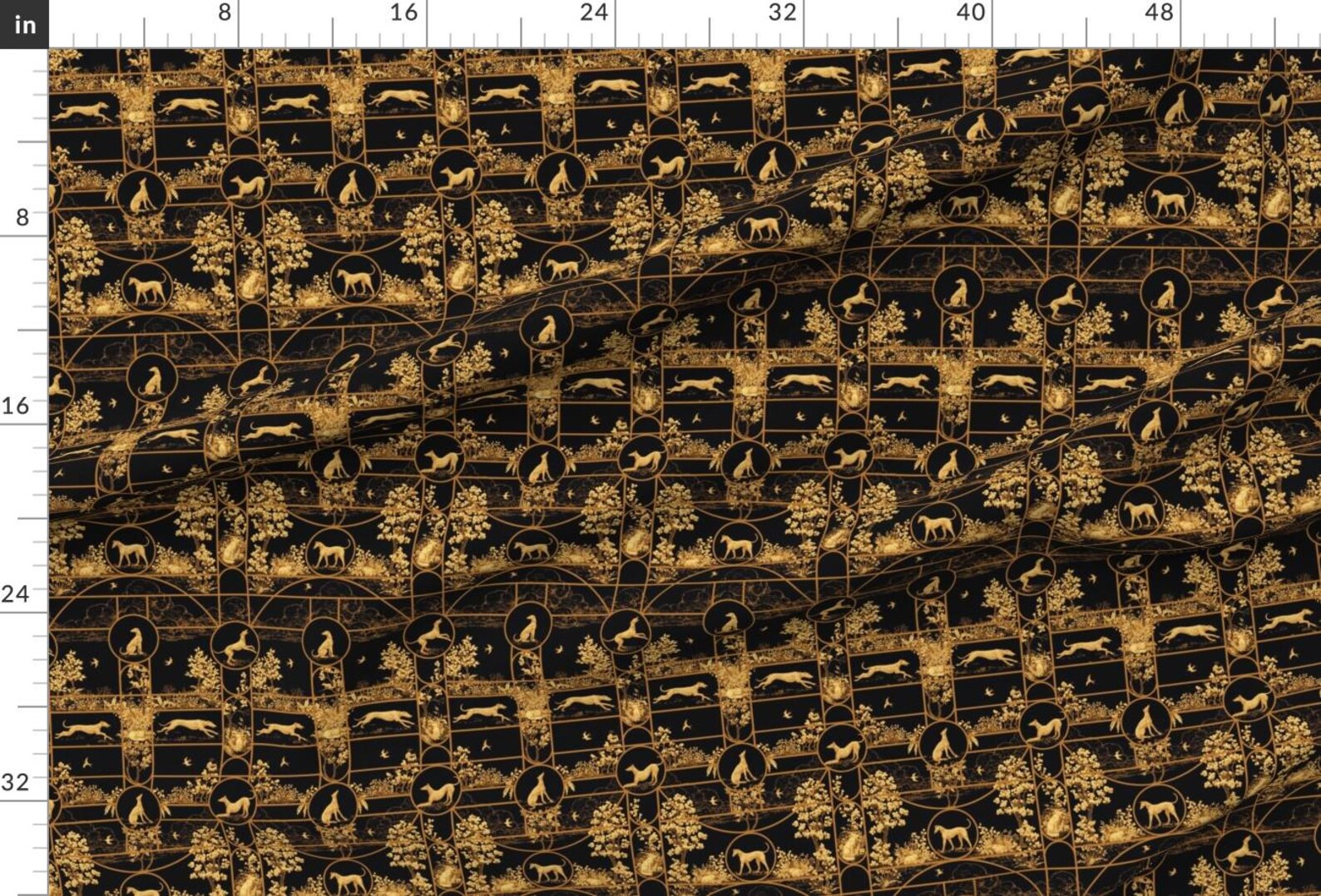 Greyhound Toile Fabric - Autumn Greyhounds Black Â©2011 by Jane Walker ...