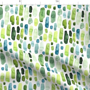 Green Fabric - Green Watercolor Stripes by hipkiddesigns -  Stripe Teal Abstract Stripes Colorful Striped Fabric by the Yard by Spoonflower