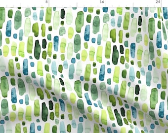 Green Fabric - Green Watercolor Stripes by hipkiddesigns -  Stripe Teal Abstract Stripes Colorful Striped Fabric by the Yard by Spoonflower