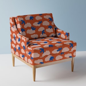 Scandi Birds Upholstery Fabric- Soaring Brights by beshkakueser - Flying Birds Blue Rust Whimsical  Fabric By The Yard With Spoonflower