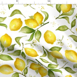 Lemon Fabric - Lemon Blossoms By Laurapol - Watercolor Lemon Citrus Kitchen Home Decor Upholstery Cotton Fabric By The Yard With Spoonflower
