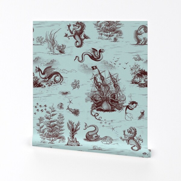 Light Blue Toile Wallpaper Etsy