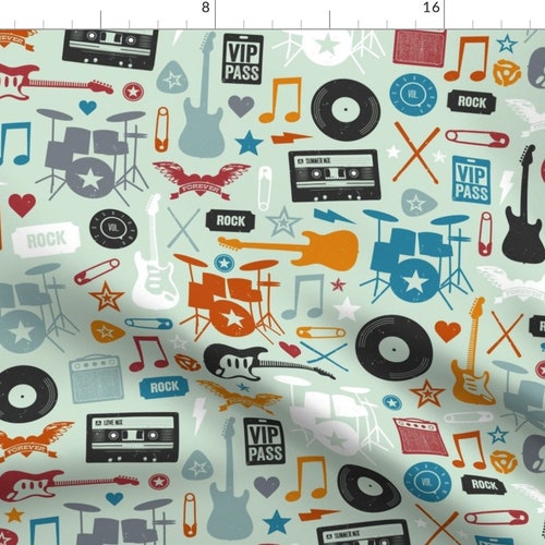 Rock Music Fabric I Love Rock Roll by Jenimp Punk Mix Tape Etsy Canada
