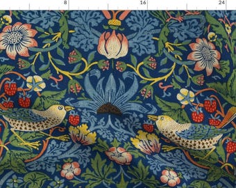 William Morris Fabric - Strawberry Thief  by peacoquettedesigns - Victorian Art Nouveau Floral Birds Fabric by the Yard by Spoonflower