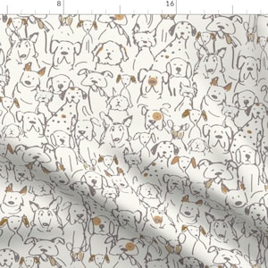 Dogs Fabric - Neutral Pop Doodle Dogs By Cooper+Craft - Dogs White Brown Kids Cartoon Cute Pets Cotton Fabric By The Yard With Spoonflower