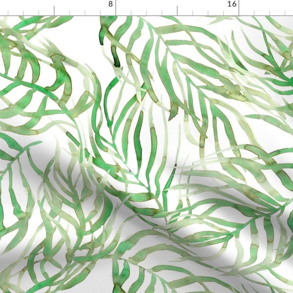 Tropical Flowing Palms Fabric - Palm Leaves By Rebecca Reck Art - Summer Tropical Botanical Cotton Fabric By The Yard With Spoonflower