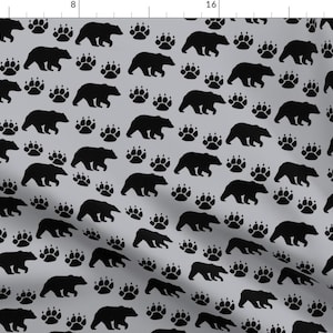 Black Bear Fabric - Bear Paws Grey Black Silhouette By Snugglyjacks - Woodland Bear Nursery Decor Cotton Fabric By The Yard With Spoonflower