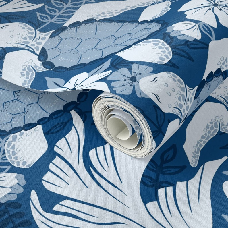 Ocean Wallpaper Boundless by Gingerlique Blue Turtle Fish - Etsy