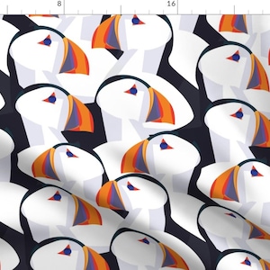 Canadian Wildlife Fabric - Puffin Persuasion By Studiobytheforest - Cute Penguin White Black Cotton Fabric By The Yard With Spoonflower