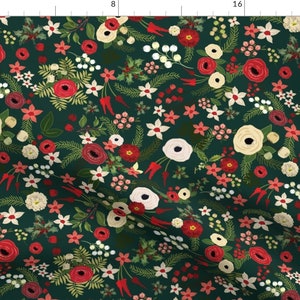 Christmas Floral Fabric - Vintage Christmas Hunter Green By Twodreamsshop - Christmas Floral Cotton Fabric By The Yard With Spoonflower