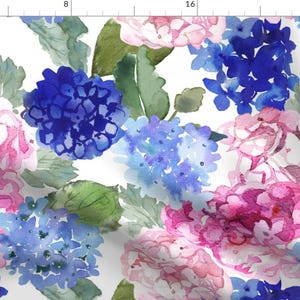 Watercolor Hydrangea Flowers Fabric - Spring Hydrangea Watercolor By Theartwerks - Pink Purple Cotton Fabric By The Yard With Spoonflower