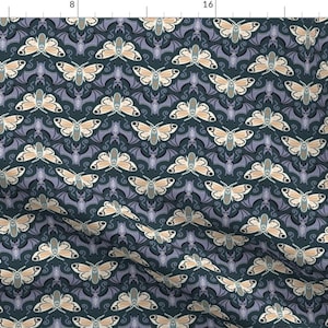 Gothic Halloween Moths Fabric - Flying Creepers-Death&#39;S Head Moth And Vampire Bat By Katie Hayes - Gothic Halloween Fabric With Spoonflower